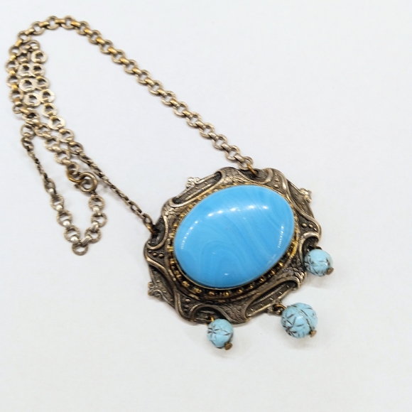 Jewelry - Vintage Blue Cabachon Choker Necklace Unique Victorian Style